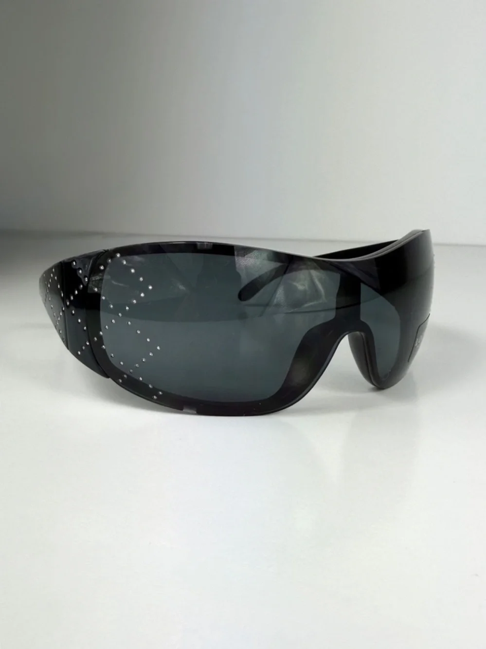 LOEWE SLW583S Z42X Crystal Anagram Shield Sunglasses Black Vtg Y2K Deadstock Set